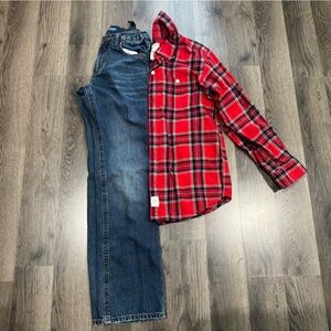 Carter's Red Plaid Shirt and Blue Jeans Set